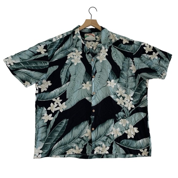 VTG Paradise Found Shirt L Hawaiian Tropical Floral Leaf Aloha Beachy Button Up - Picture 14 of 16
